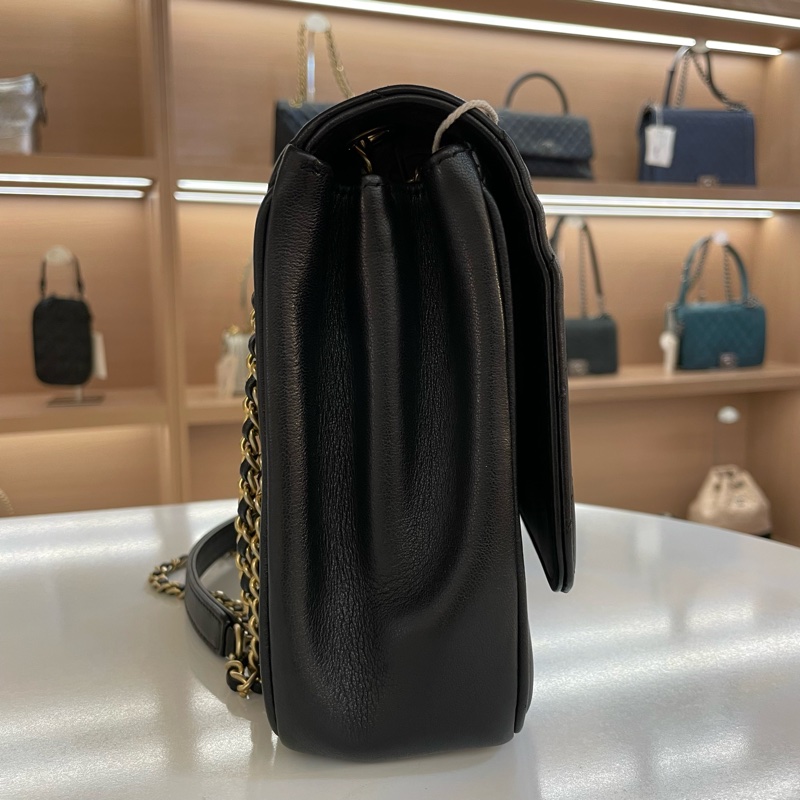 Chanel香奈儿 黑武士斜纹金币链条包 有卡 有塵袋 無盒子-1