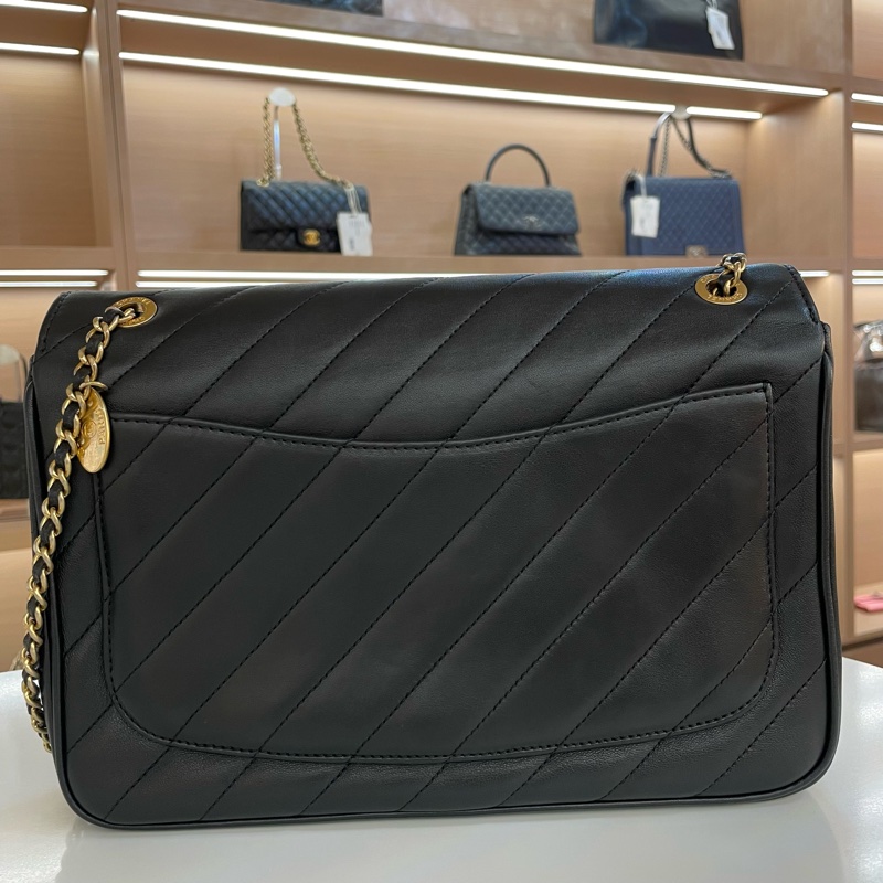 Chanel香奈儿 黑武士斜纹金币链条包 有卡 有塵袋 無盒子-6