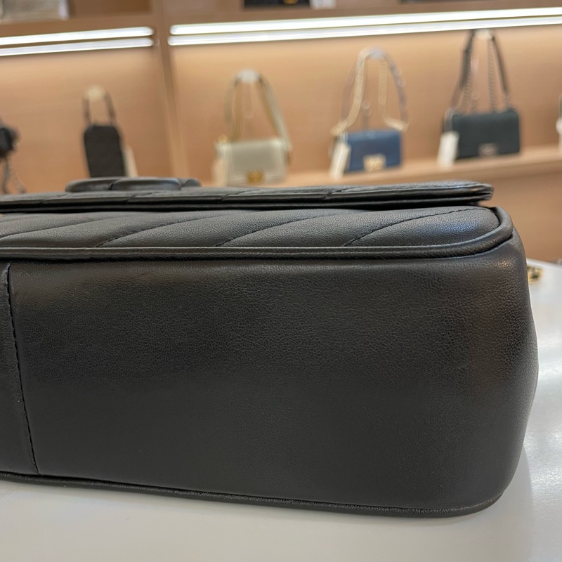 Chanel香奈儿 黑武士斜纹金币链条包 有卡 有塵袋 無盒子-9