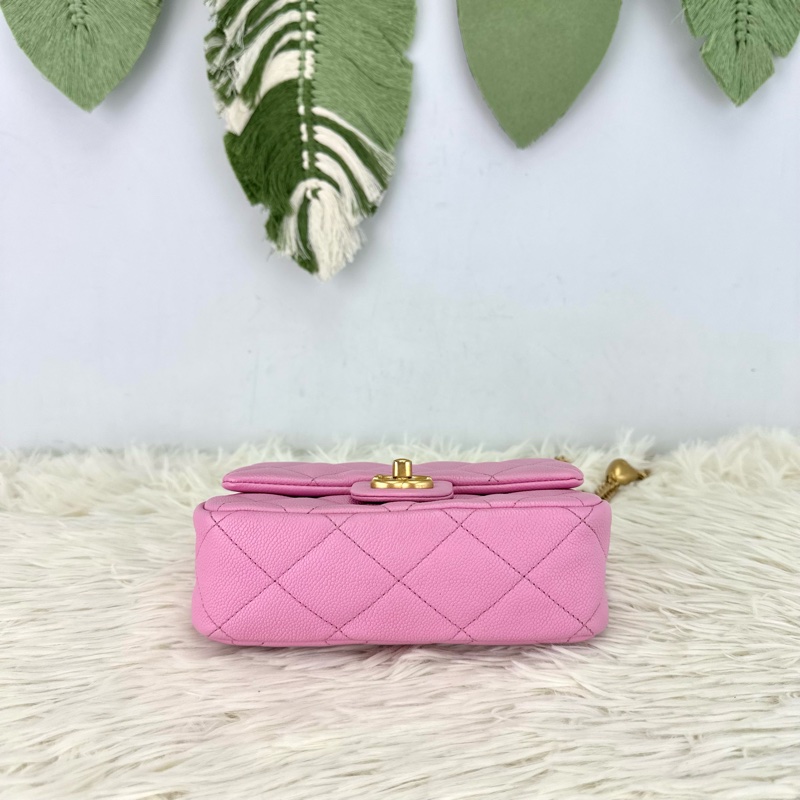 CHANEL 23P 粉色愛心調節扣荔枝紋皮 方胖子-5