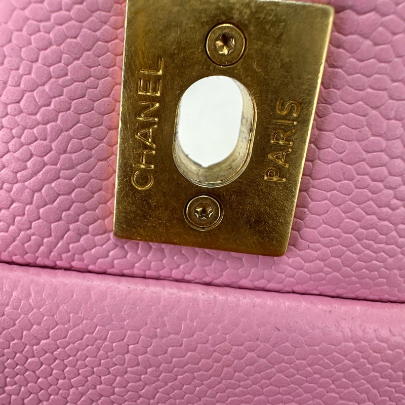 CHANEL 23P 粉色愛心調節扣荔枝紋皮 方胖子-8