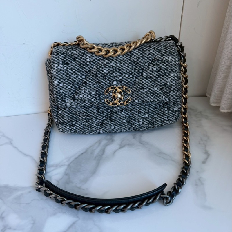 Chanel✨19 Bag針織花呢翻蓋手提包單肩包鏈條包 芯片款-2