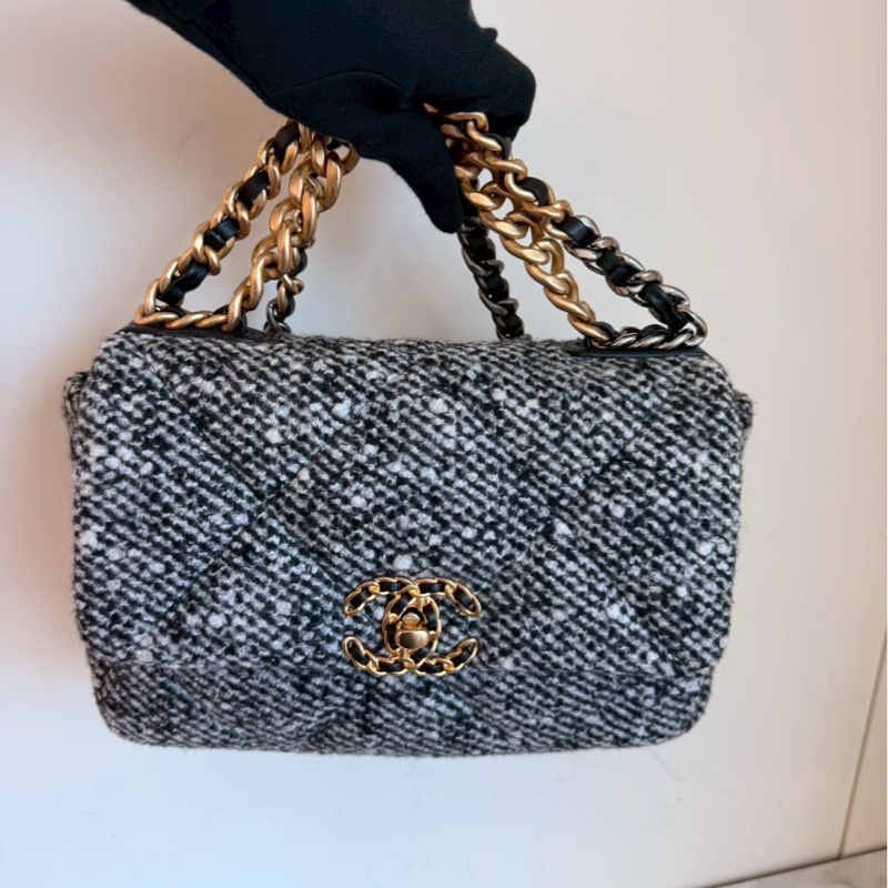 Chanel✨19 Bag針織花呢翻蓋手提包單肩包鏈條包 芯片款-9