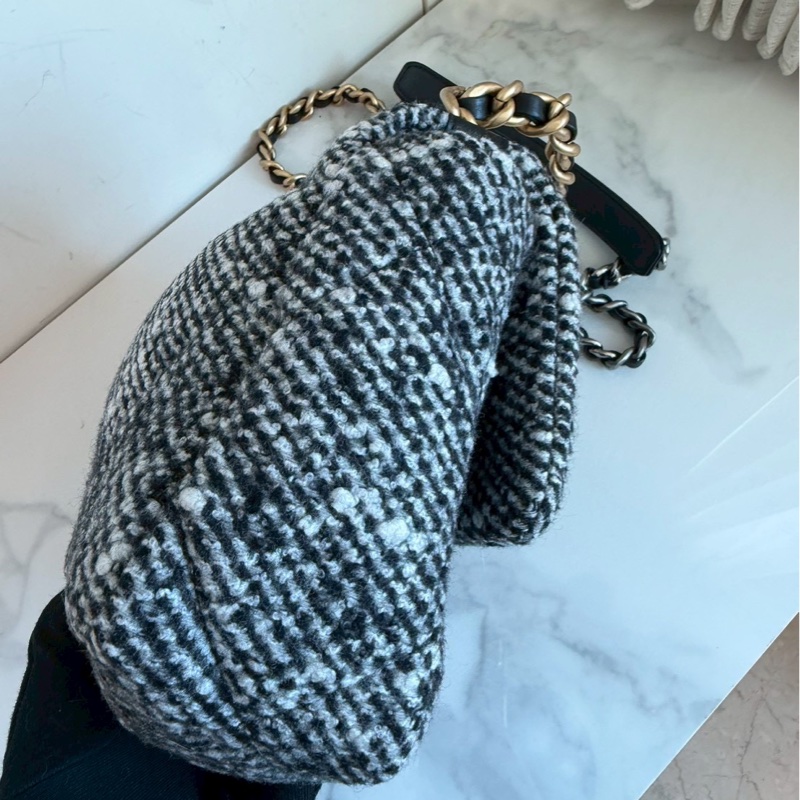 Chanel✨19 Bag針織花呢翻蓋手提包單肩包鏈條包 芯片款-14