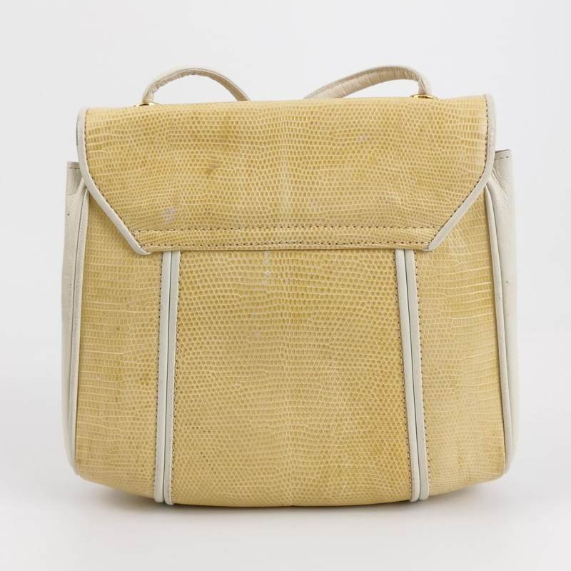 Saint Laurent羊皮蜥蜴皮拼色翻蓋中古斜背包單肩包-4