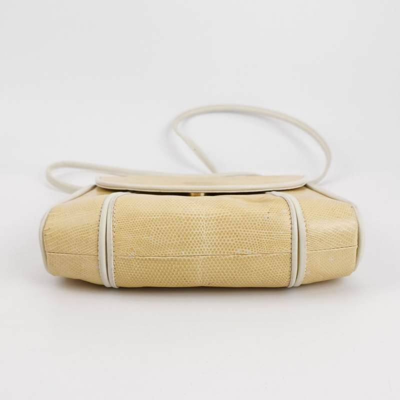 Saint Laurent羊皮蜥蜴皮拼色翻蓋中古斜背包單肩包-5