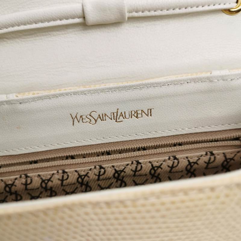 Saint Laurent羊皮蜥蜴皮拼色翻蓋中古斜背包單肩包-7