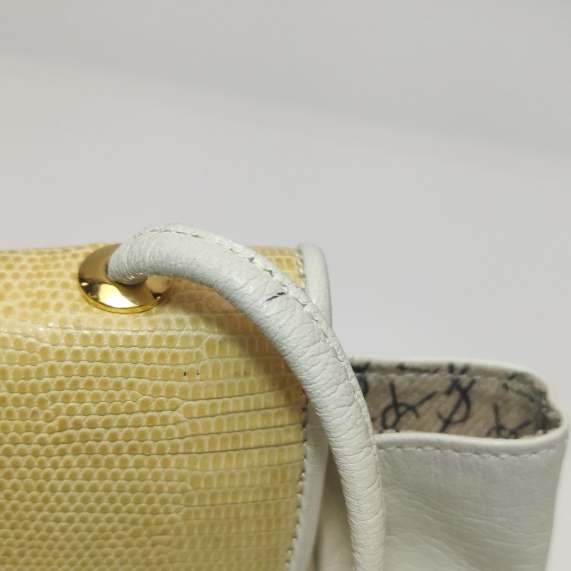 Saint Laurent羊皮蜥蜴皮拼色翻蓋中古斜背包單肩包-11