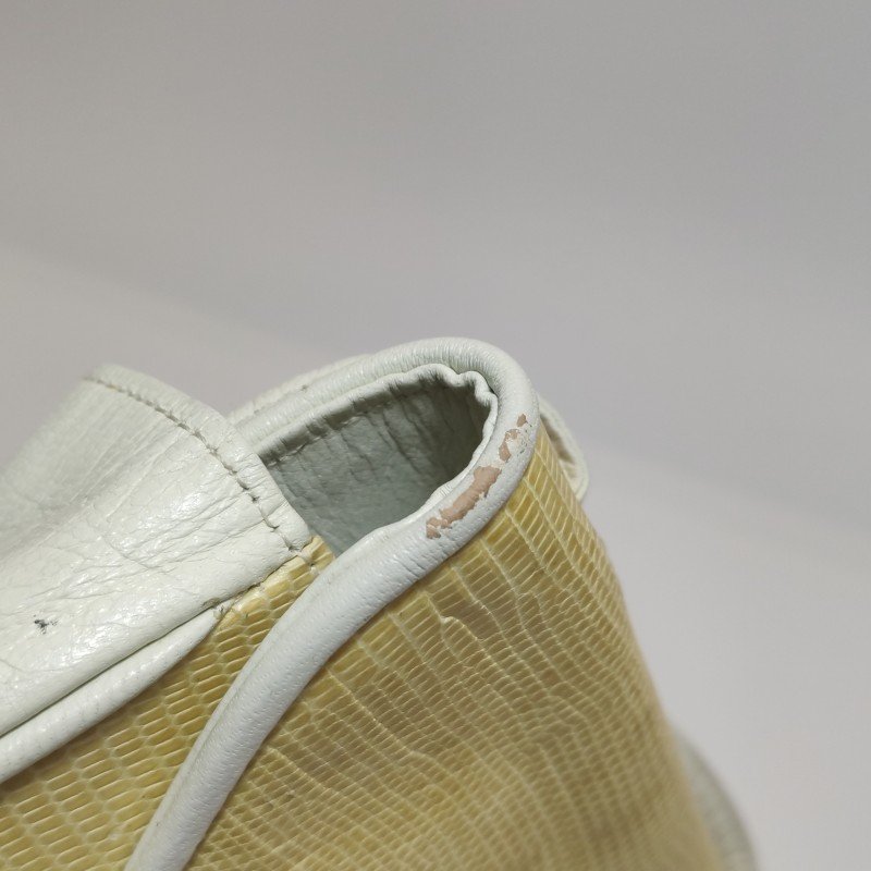 Saint Laurent羊皮蜥蜴皮拼色翻蓋中古斜背包單肩包-19