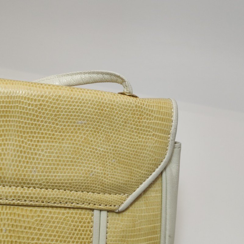 Saint Laurent羊皮蜥蜴皮拼色翻蓋中古斜背包單肩包-22