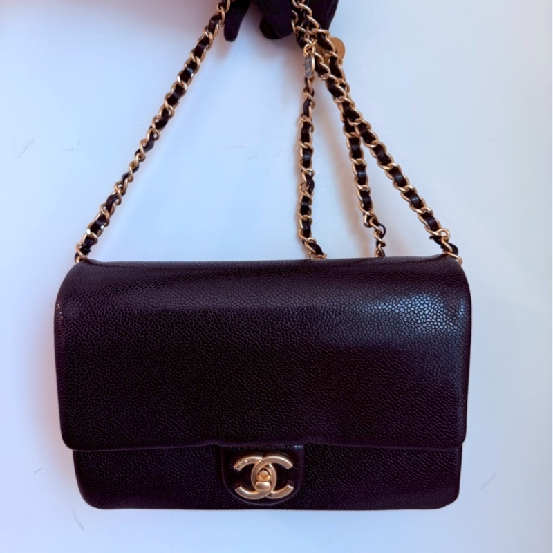 Chanel✨2024K復古金幣皮穿鏈條黑金荔枝皮金幣CF23 中號 晶片款-5