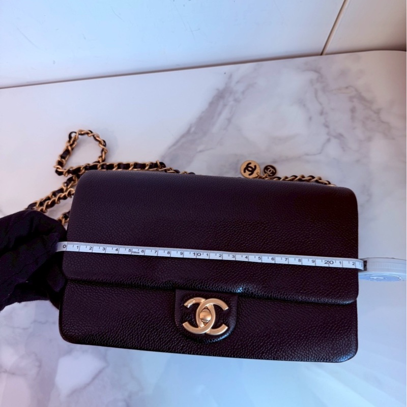 Chanel✨2024K復古金幣皮穿鏈條黑金荔枝皮金幣CF23 中號 晶片款-7