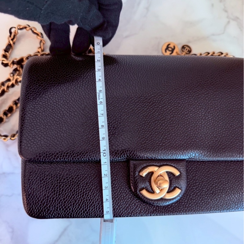 Chanel✨2024K復古金幣皮穿鏈條黑金荔枝皮金幣CF23 中號 晶片款-8