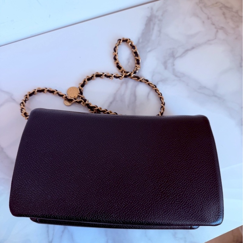Chanel✨2024K復古金幣皮穿鏈條黑金荔枝皮金幣CF23 中號 晶片款-15