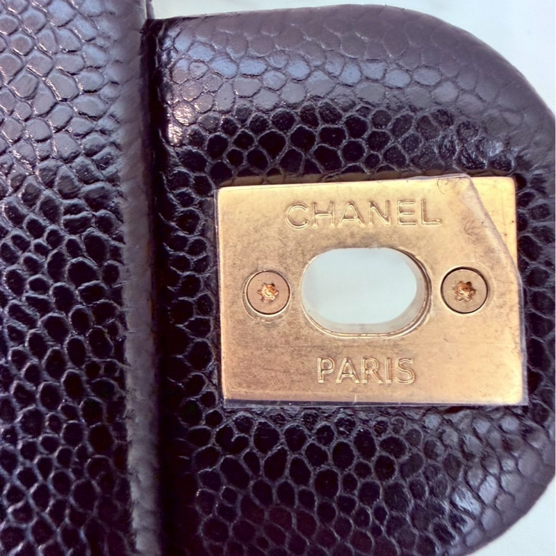 Chanel✨2024K復古金幣皮穿鏈條黑金荔枝皮金幣CF23 中號 晶片款-22