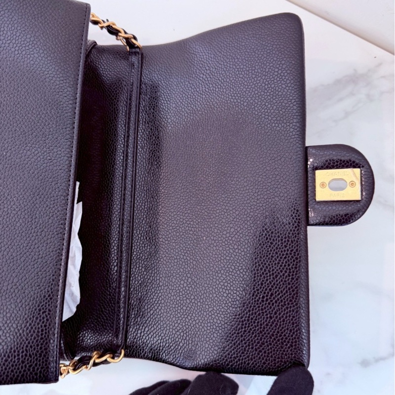 Chanel✨2024K復古金幣皮穿鏈條黑金荔枝皮金幣CF23 中號 晶片款-23