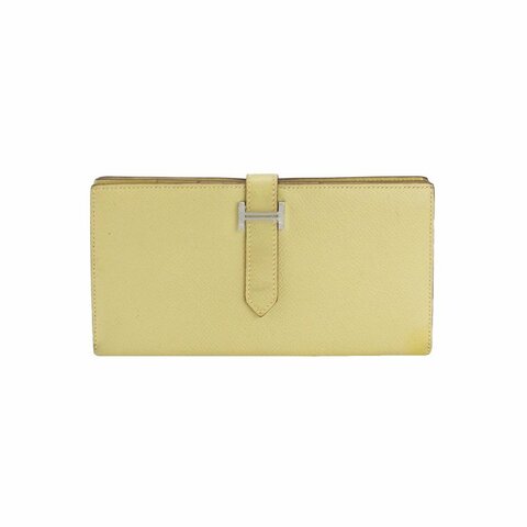 Hermes Bearn小號標誌H袢帶皮夾Epsom牛皮銀扣1Z小雞黃T刻