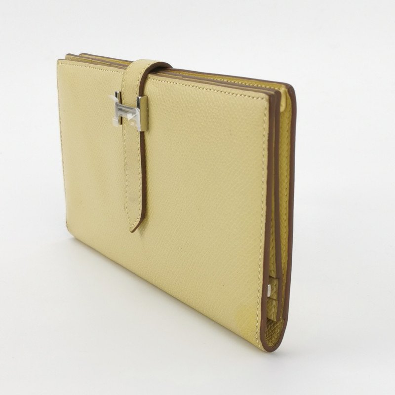 Hermes Bearn小號標誌H袢帶皮夾Epsom牛皮銀扣1Z小雞黃T刻-1