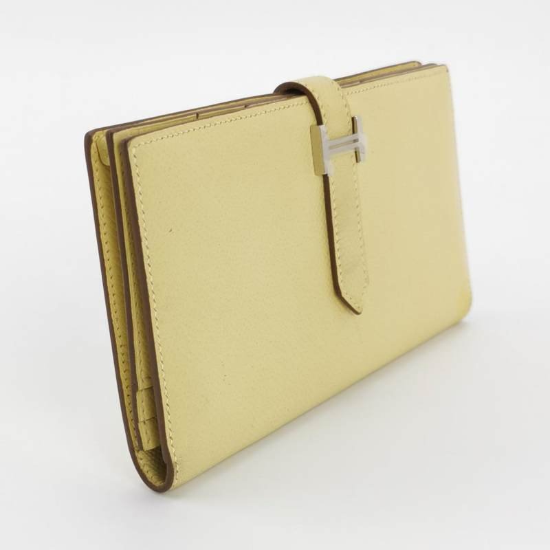 Hermes Bearn小號標誌H袢帶皮夾Epsom牛皮銀扣1Z小雞黃T刻-2