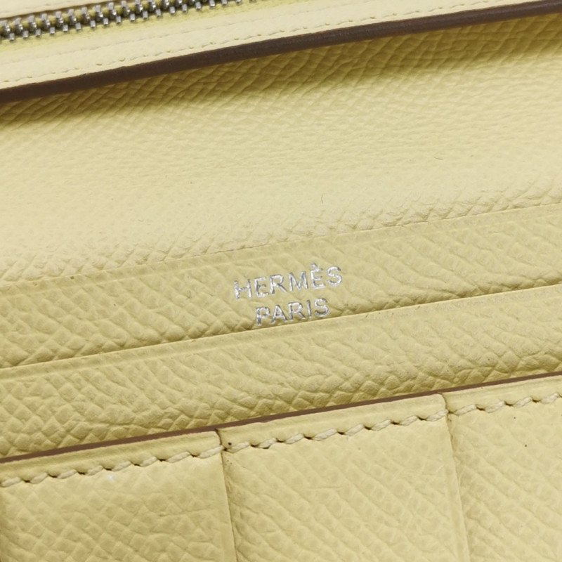 Hermes Bearn小號標誌H袢帶皮夾Epsom牛皮銀扣1Z小雞黃T刻-6