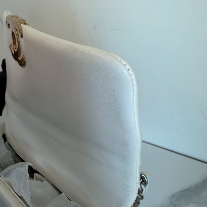 Chanel✨19bag 26公分 小號白色金釦鏈條包單肩包斜背包-15