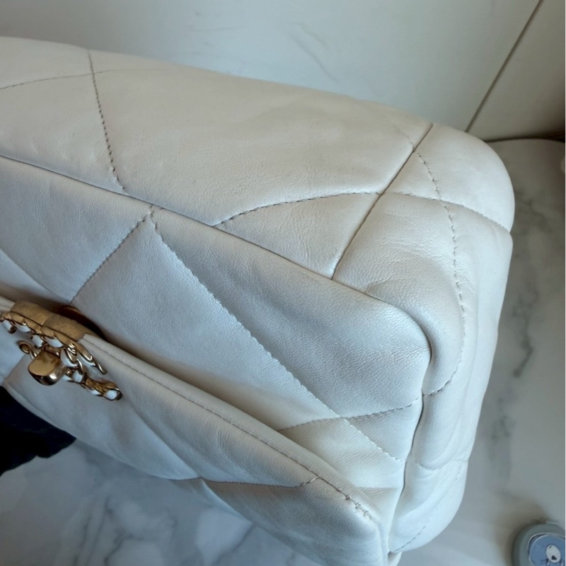 Chanel✨19bag 26公分 小號白色金釦鏈條包單肩包斜背包-19
