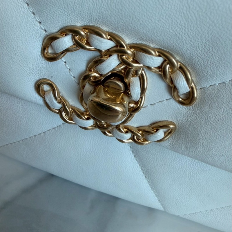 Chanel✨19bag 26公分 小號白色金釦鏈條包單肩包斜背包-26