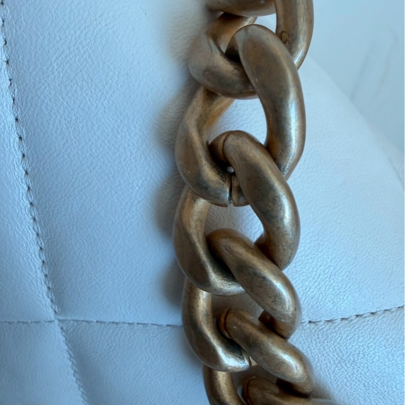 Chanel✨19bag 26公分 小號白色金釦鏈條包單肩包斜背包-28