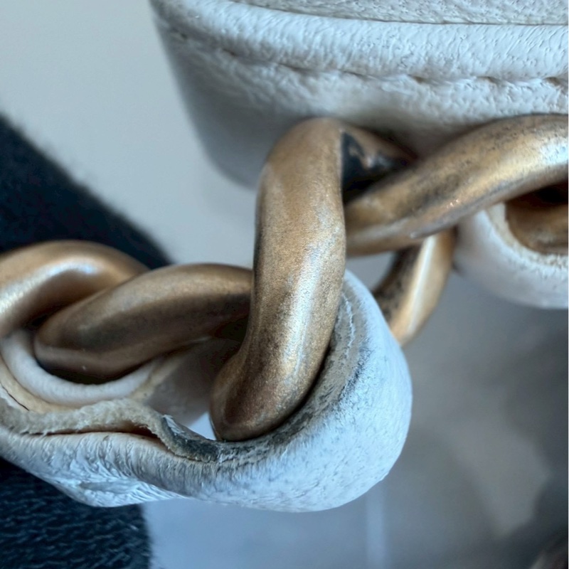 Chanel✨19bag 26公分 小號白色金釦鏈條包單肩包斜背包-37