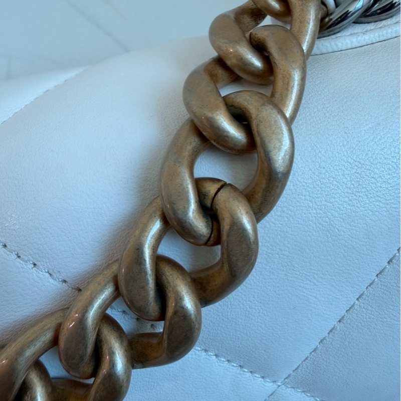 Chanel✨19bag 26公分 小號白色金釦鏈條包單肩包斜背包-38