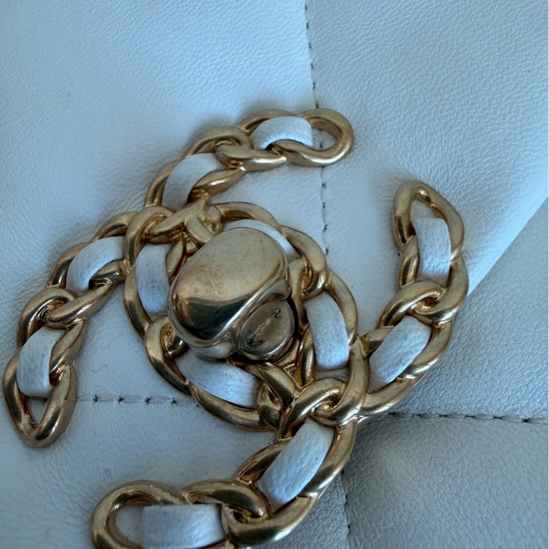 Chanel✨19bag 26公分 小號白色金釦鏈條包單肩包斜背包-40