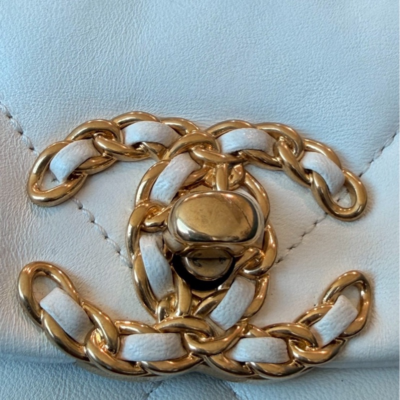 Chanel✨19bag 26公分 小號白色金釦鏈條包單肩包斜背包-43