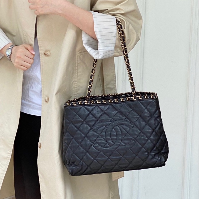 「JL精品代購」9新 Chanel 香奈兒 鏈條托特單肩包-2