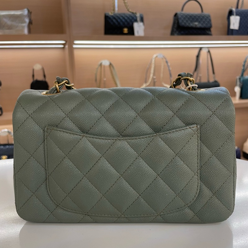 chanel经典荔枝皮大mini 25开 保卡塵袋  無盒子 古巴绿金扣-6