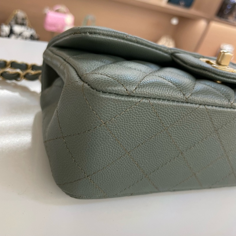 chanel经典荔枝皮大mini 25开 保卡塵袋  無盒子 古巴绿金扣-8