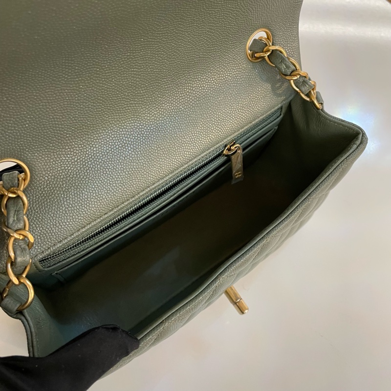 chanel经典荔枝皮大mini 25开 保卡塵袋  無盒子 古巴绿金扣-10