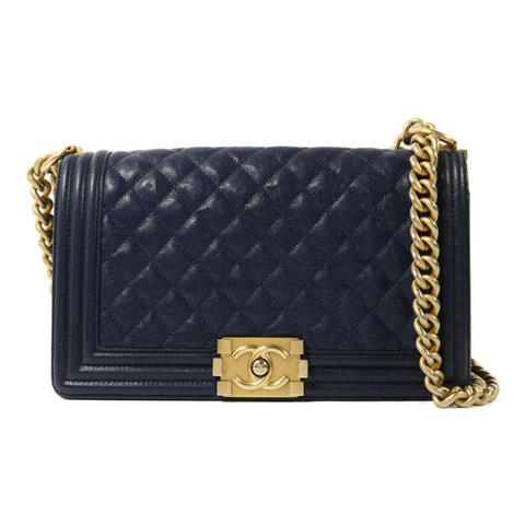 CHANEL 牛皮皮革Boy 25金扣鏈帶肩背袋