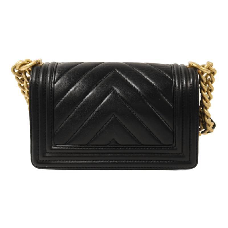 CHANEL 羊皮皮革Boy 20金扣鏈帶肩背袋-1