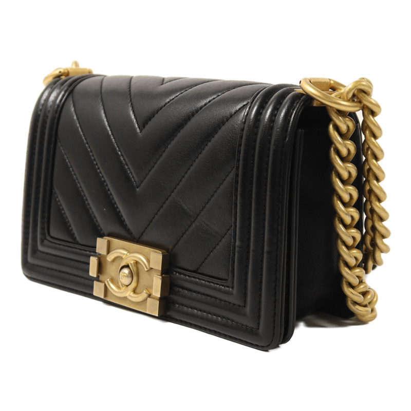 CHANEL 羊皮皮革Boy 20金扣鏈帶肩背袋-2