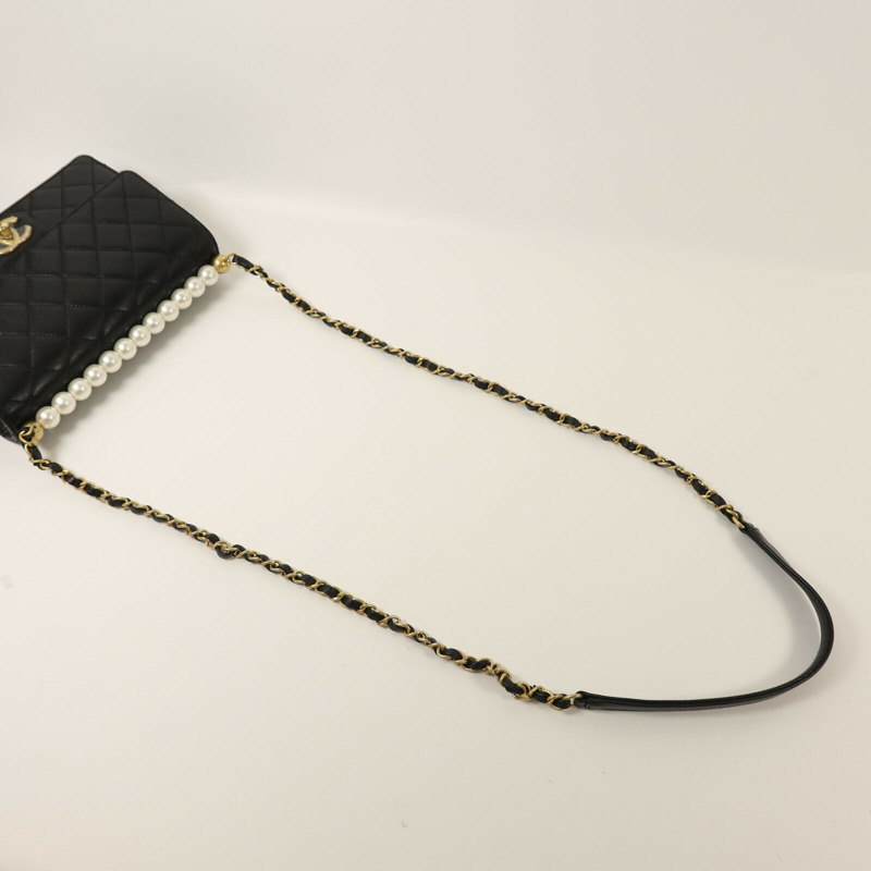 CHANEL 羊皮皮革Chain Shoulder金扣鏈帶肩背袋-7