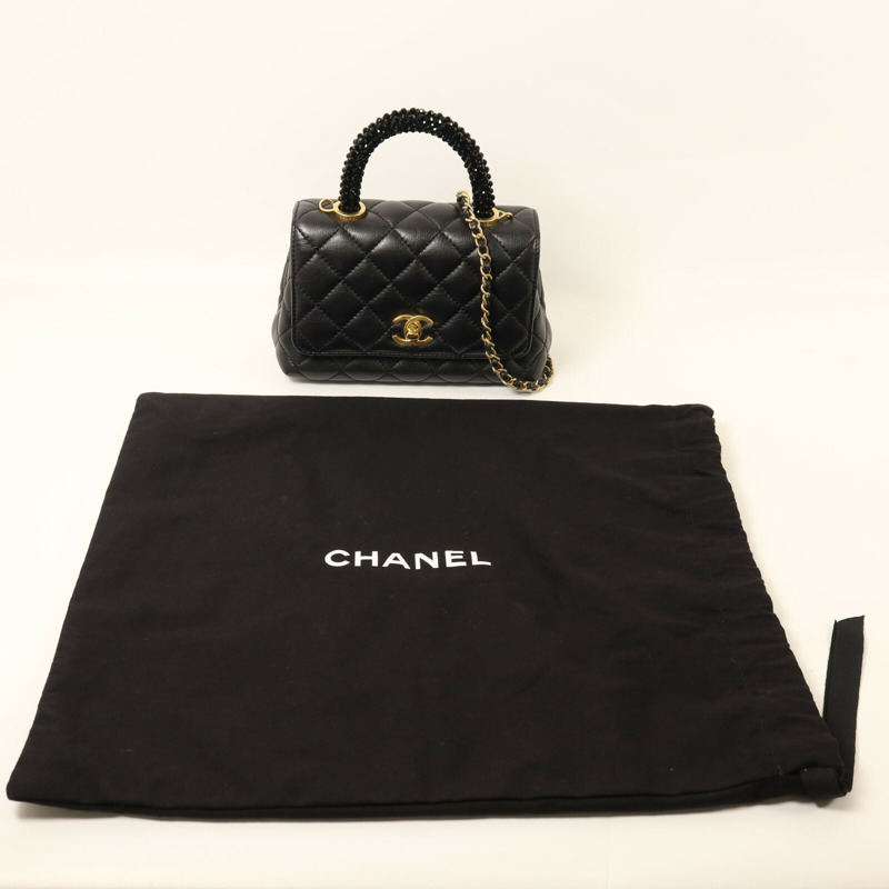 CHANEL 牛皮皮革Coco Handle Mini金扣鏈帶手挽肩背兩用袋-8