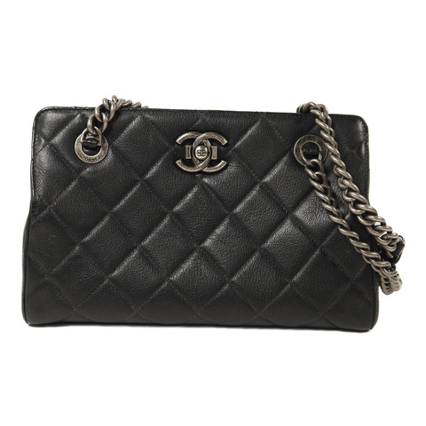 CHANEL 牛皮皮革Chain Shoulder銀扣鏈帶肩背袋