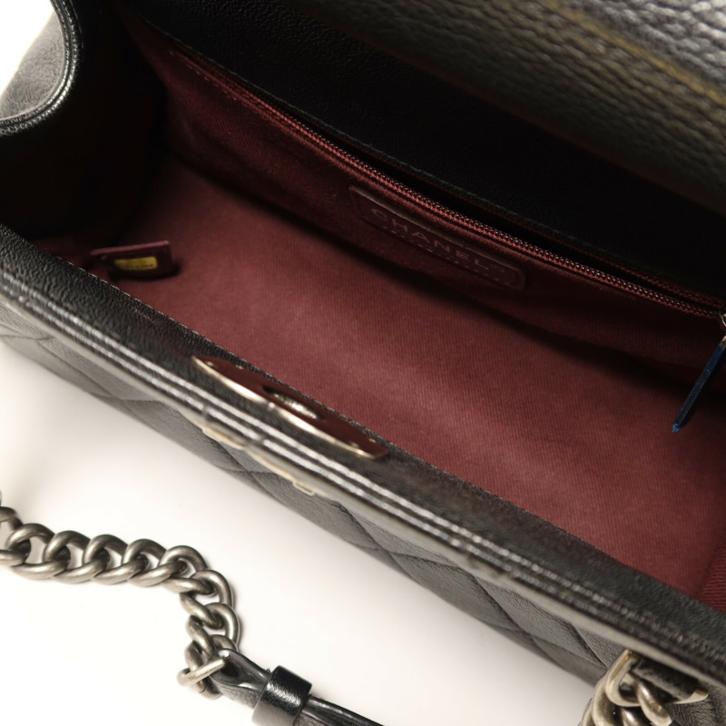 CHANEL 牛皮皮革Chain Shoulder銀扣鏈帶肩背袋-4