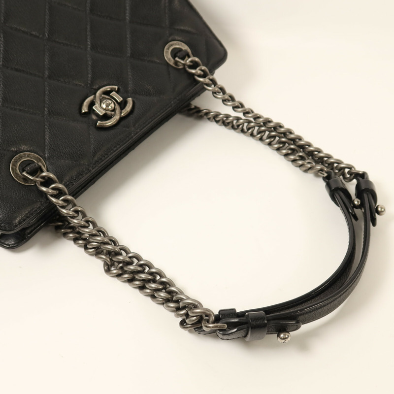 CHANEL 牛皮皮革Chain Shoulder銀扣鏈帶肩背袋-7