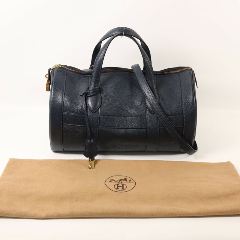 HERMES Ardennes皮革Rudy金扣手挽肩背兩用袋Navy-8