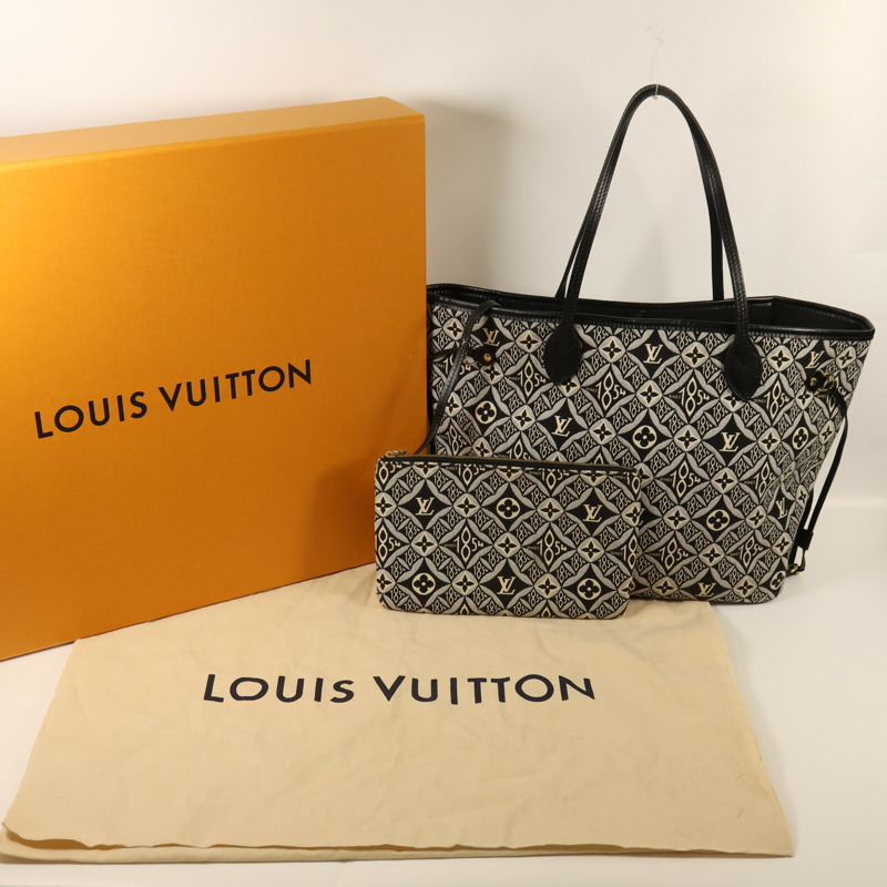 LOUIS VUITTON Monogram Jacquard 1854 Neverfull MM金扣手挽袋-8