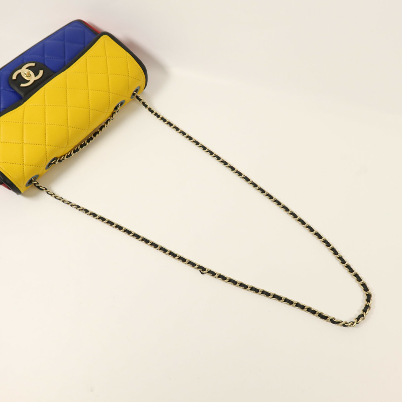 CHANEL 羊皮皮革Chain Shoulder金扣鏈帶肩背袋-7