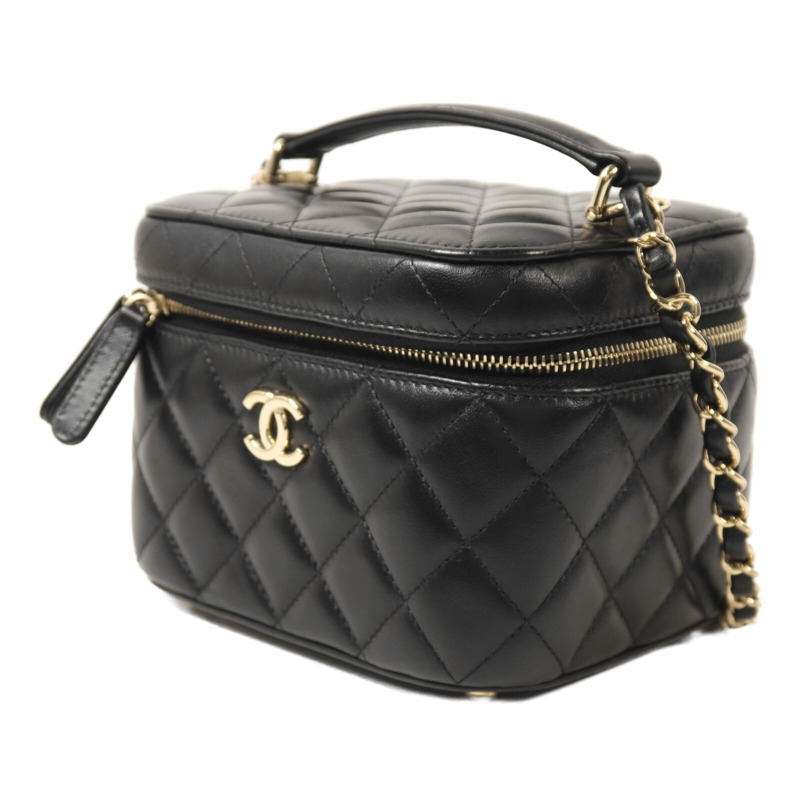 CHANEL 羊皮皮革Vanity Case金扣鏈帶手挽肩背兩用袋-2