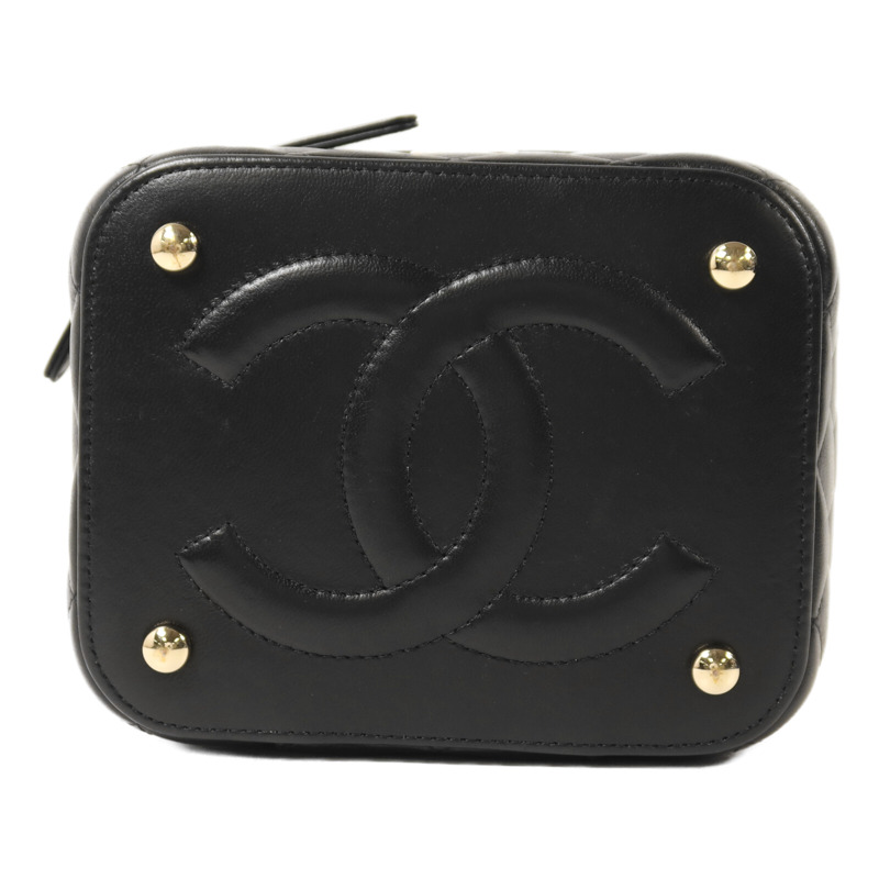 CHANEL 羊皮皮革Vanity Case金扣鏈帶手挽肩背兩用袋-3