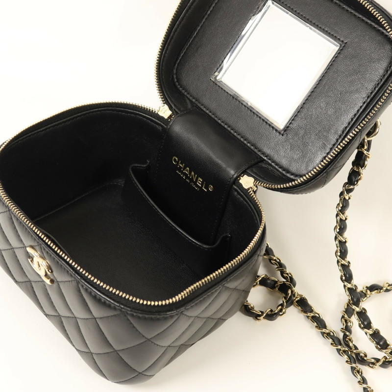 CHANEL 羊皮皮革Vanity Case金扣鏈帶手挽肩背兩用袋-4